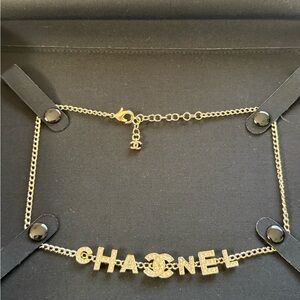 CHANEL Gold Logo Choker Necklace